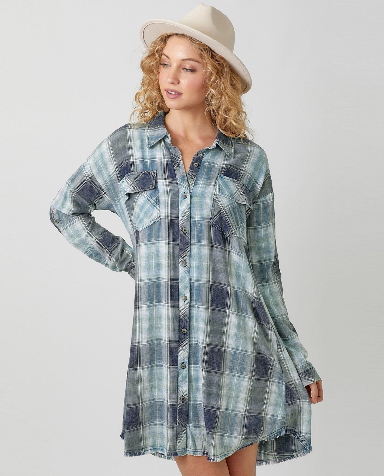 MYSTREE 60239 PLAID SHIRT DRESS