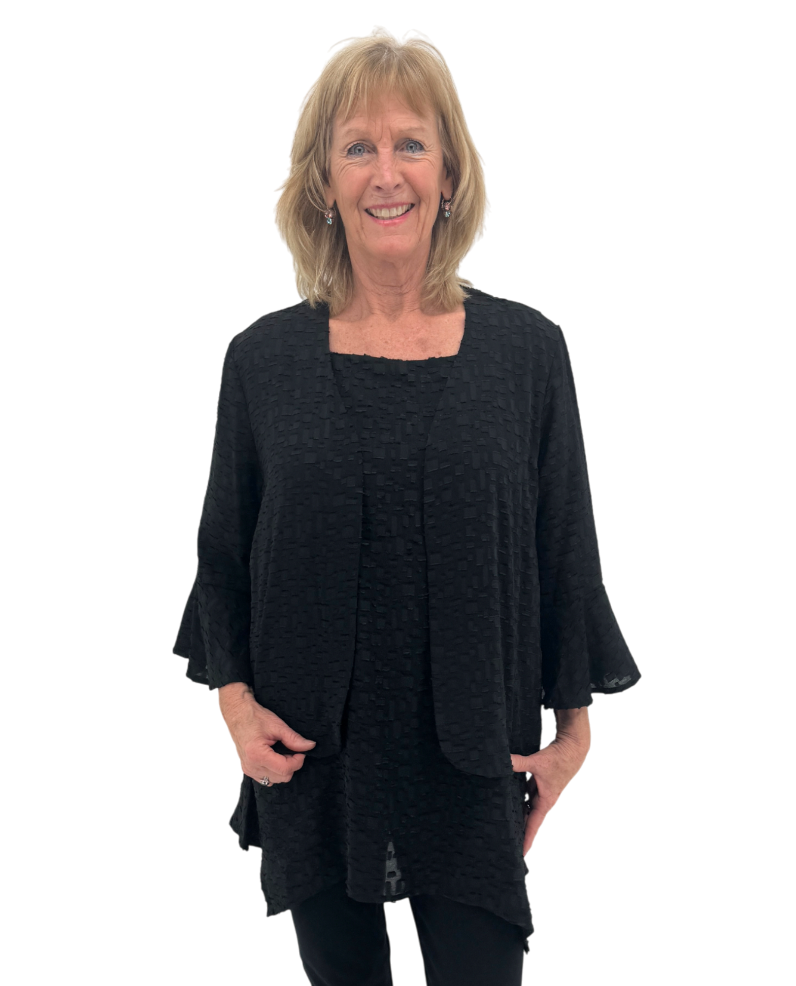 BY JJ DR103J TEXTURED BELL SLEEVE CARDIGAN