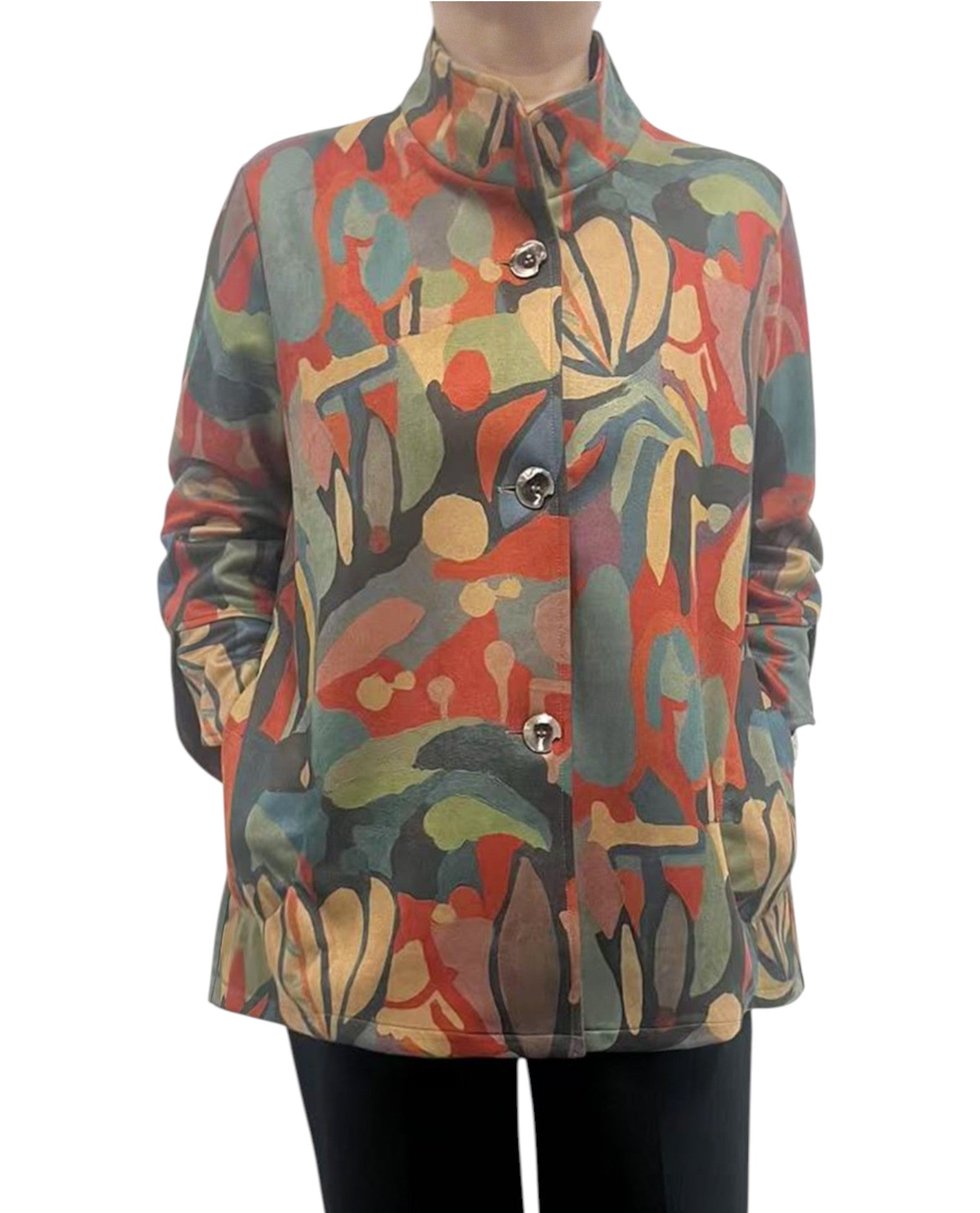 CREATION AM569 AUTUMN PRINT FAUX SUEDE JACKET