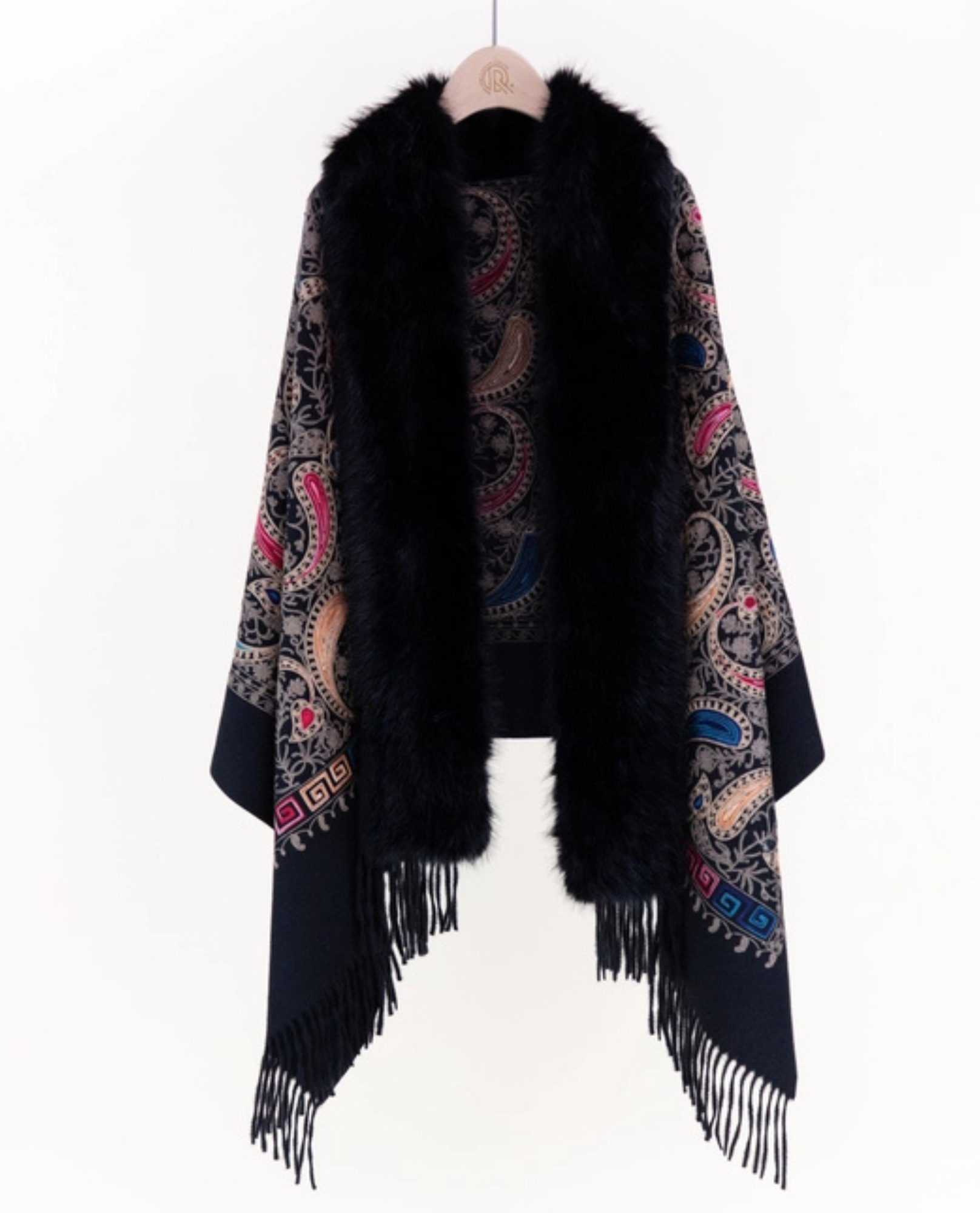 FS40411 EMBROIDERED BAROQUE FAUX FUR SCARF