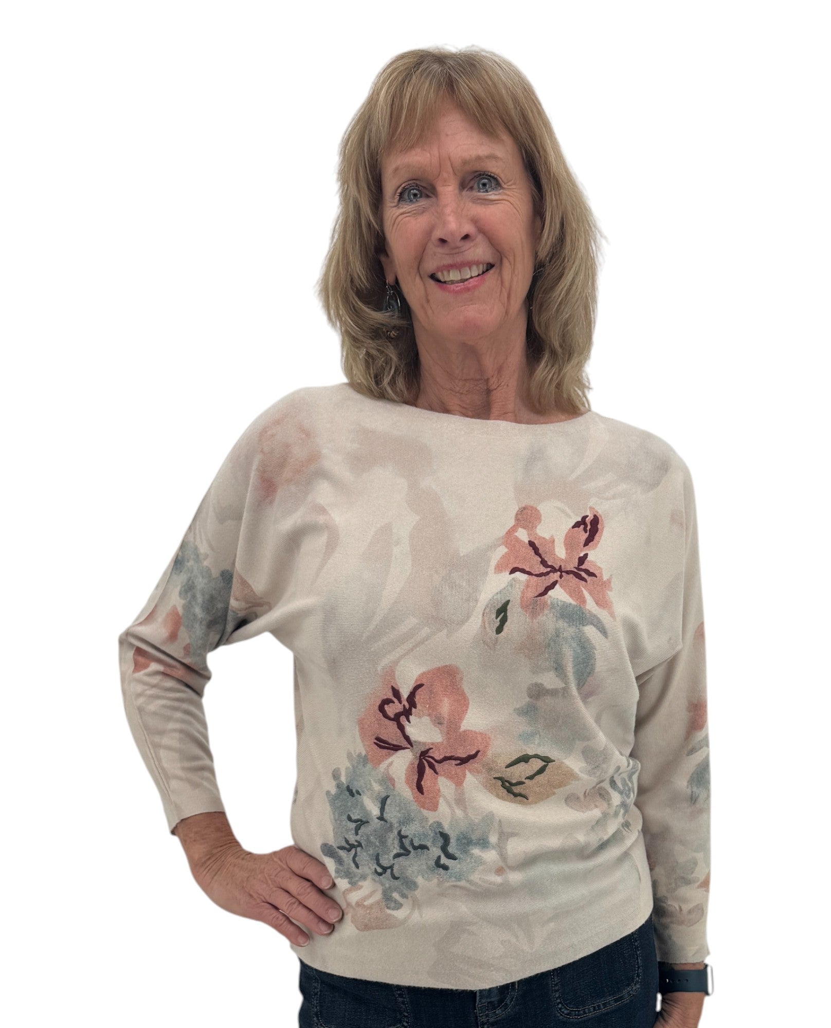 KEREN HART TH-39060 FLORAL EMBROIDERED PULLOVER